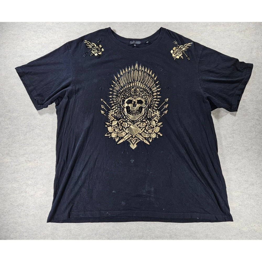 Affliction Black Label T Shirt Mens 3XL Black Skull Distressed Y2K Made USA